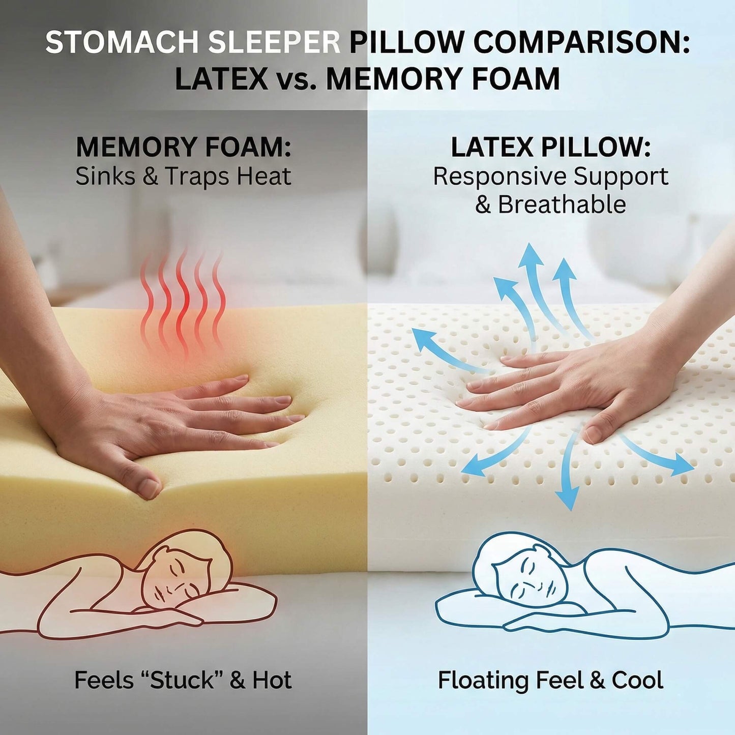 Latex vs. Memory Foam Comparison for Stomach Sleeper Pillows