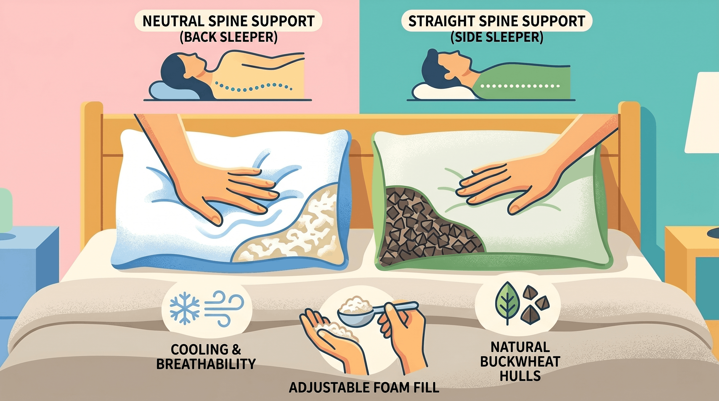 cervical pillow filling comparison chart memory foam buckwheat polyester fiberfill