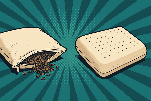 Buckwheat pillow and memory foam pillow side by side