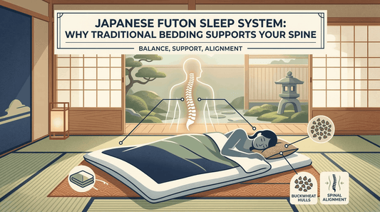 An infographic banner illustrating the traditional Japanese futon sleep system