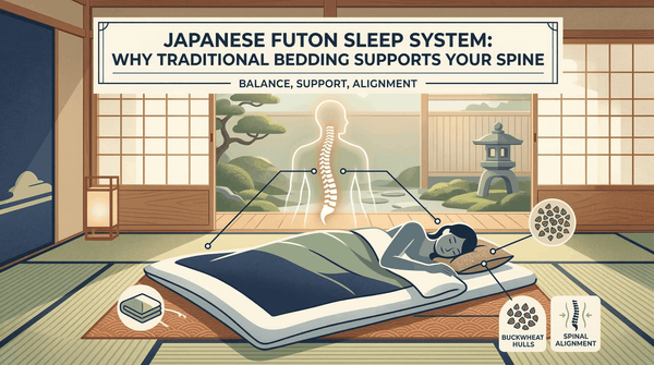 An infographic banner illustrating the traditional Japanese futon sleep system