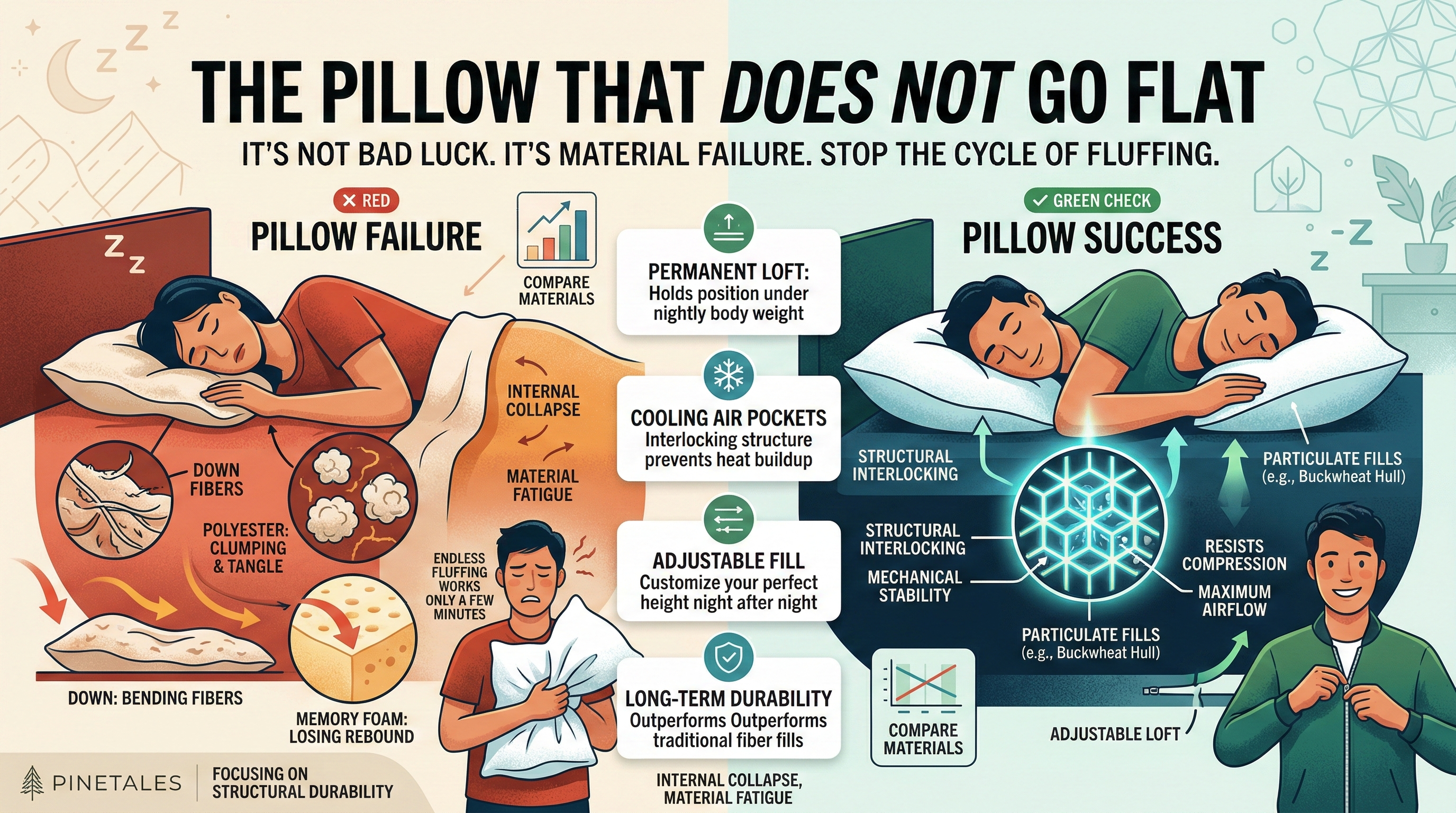 pillow material guide flattening