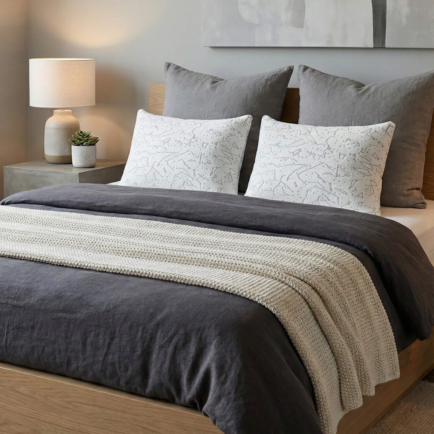 Platinum Buckwheat Pillows with Bamboo/Cooling Cover on Queen Size Hotel Bed