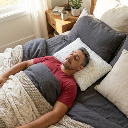 Back Sleeper Using PineTales Signature Buckwheat Pillow with Galaxy Bamboo Cover