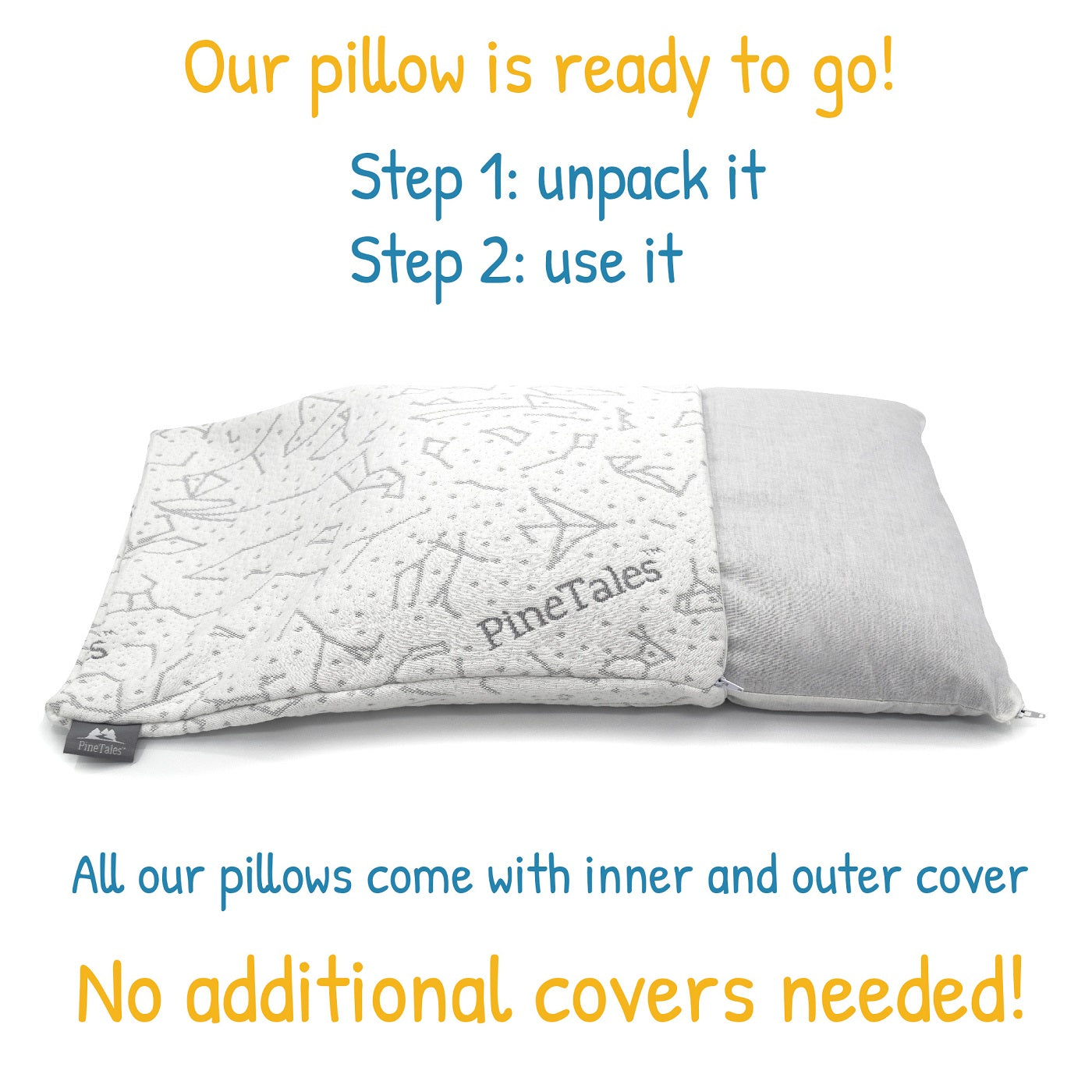 Dual Layer Design explained, showing inner cotton and outer bamboo/cooling cover of the platinum buckwheat pillow