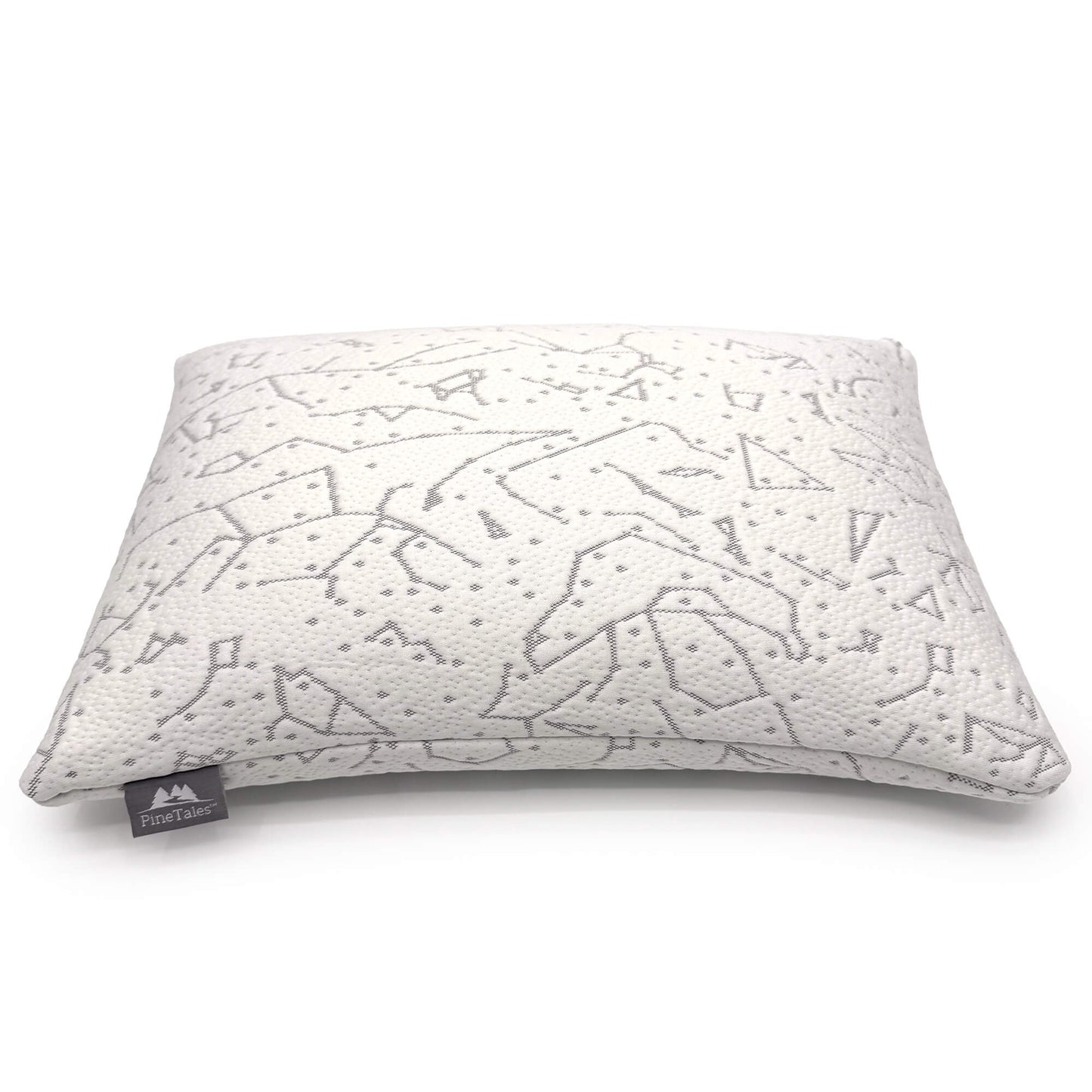Slightly angled front view of a 20 x 26 inch platinum buckwheat pillow with galaxy bamboo cover