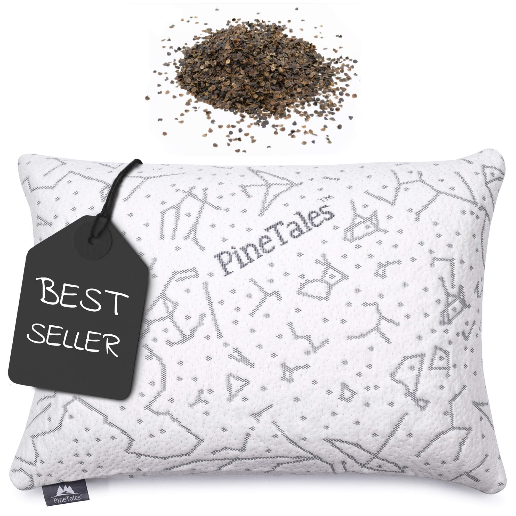 Premium Buckwheat Pillow with Bamboo Pillowcase, filled with 100% buckwheat hulls 
