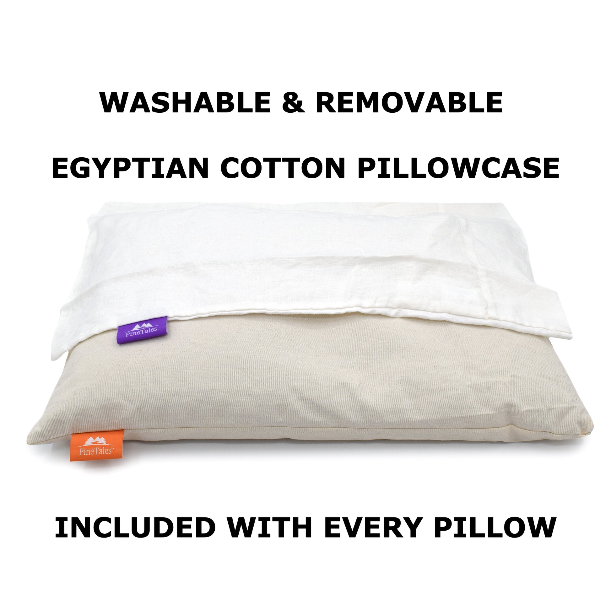 Washable and removable Egyptian cotton pillowcase with included with every classic buckwheat pillow