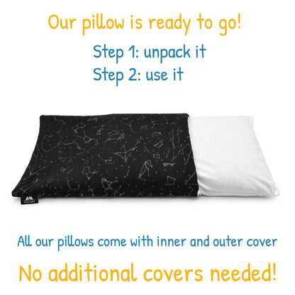 Inner and Outer Cover Combo explained of the black tencel premium buckwheat pillow model