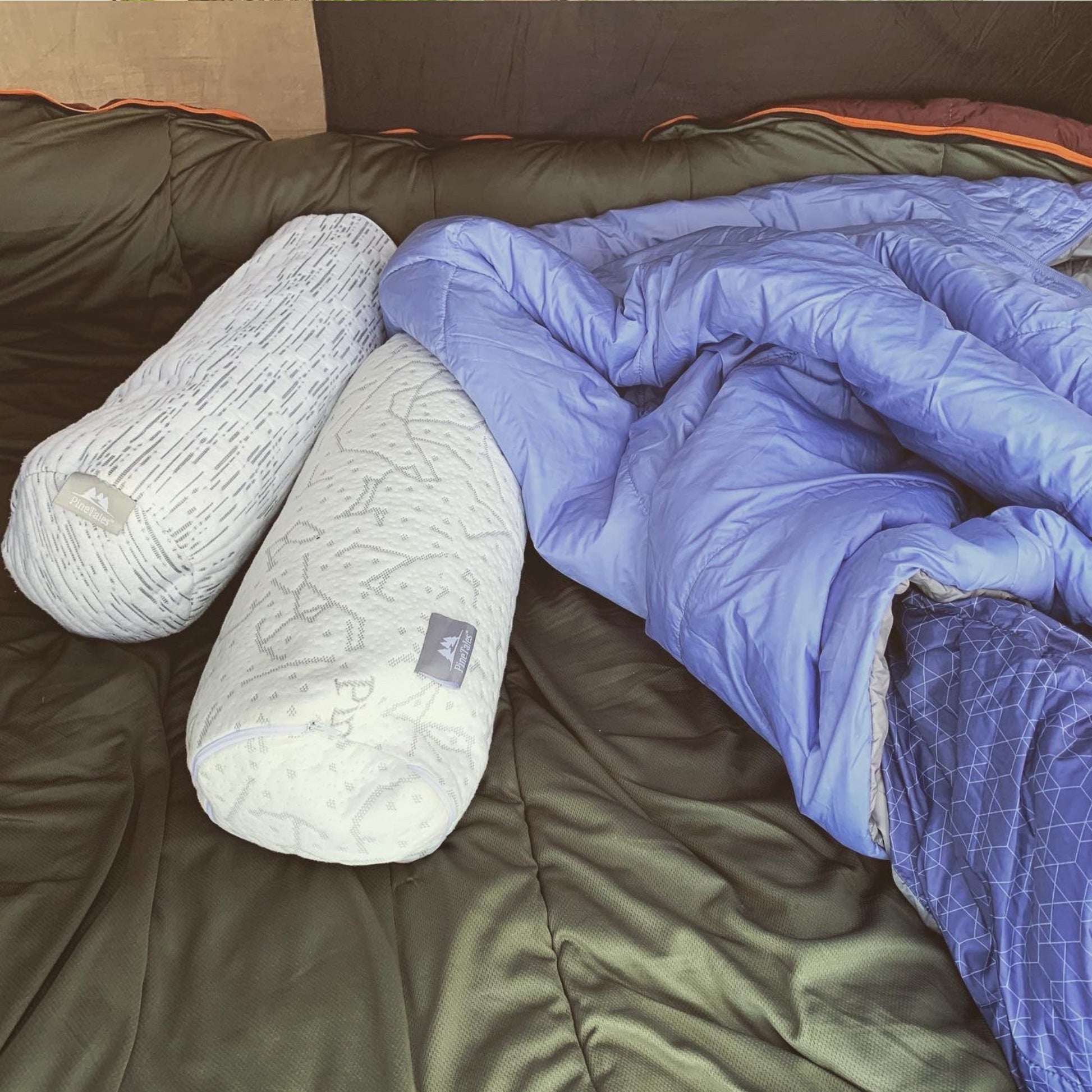 Neck Roll Pillow Lifestlye Image in Camping Tent - PineTales