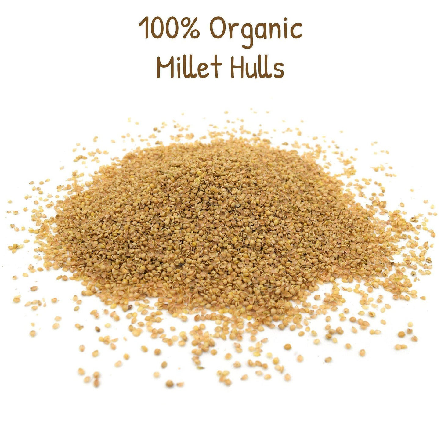 Pile of organic millet hulls closeup showing structure and quality