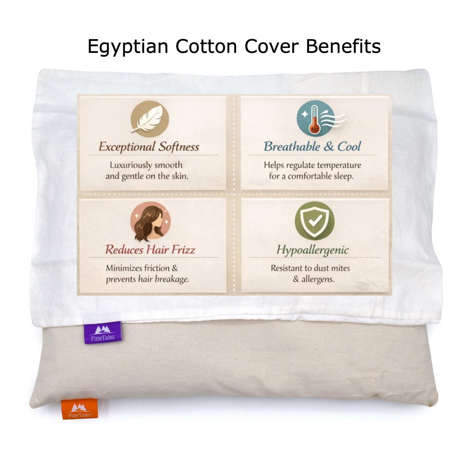 Top View showing the Egyptian cotton pillowcase, included with every premium sobakawa buckwheat pillow