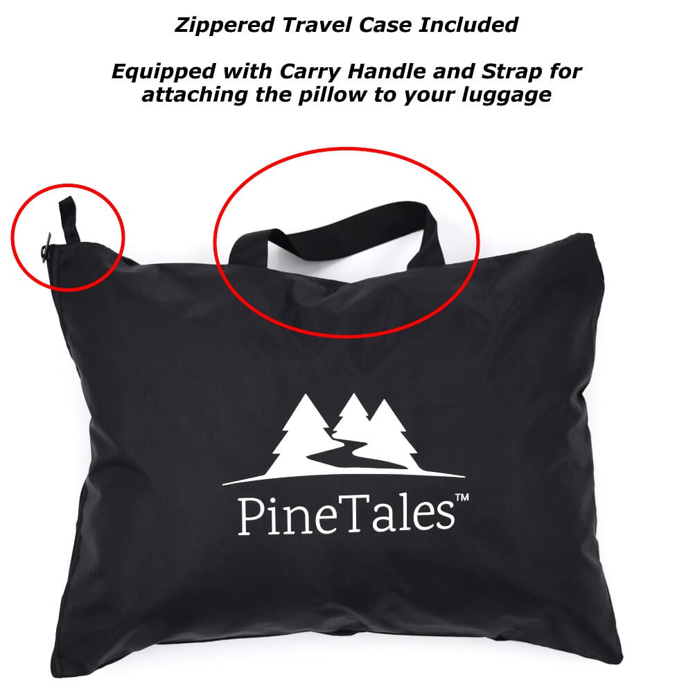 Front View of the storage bag that's included with the pinetales travel pillow