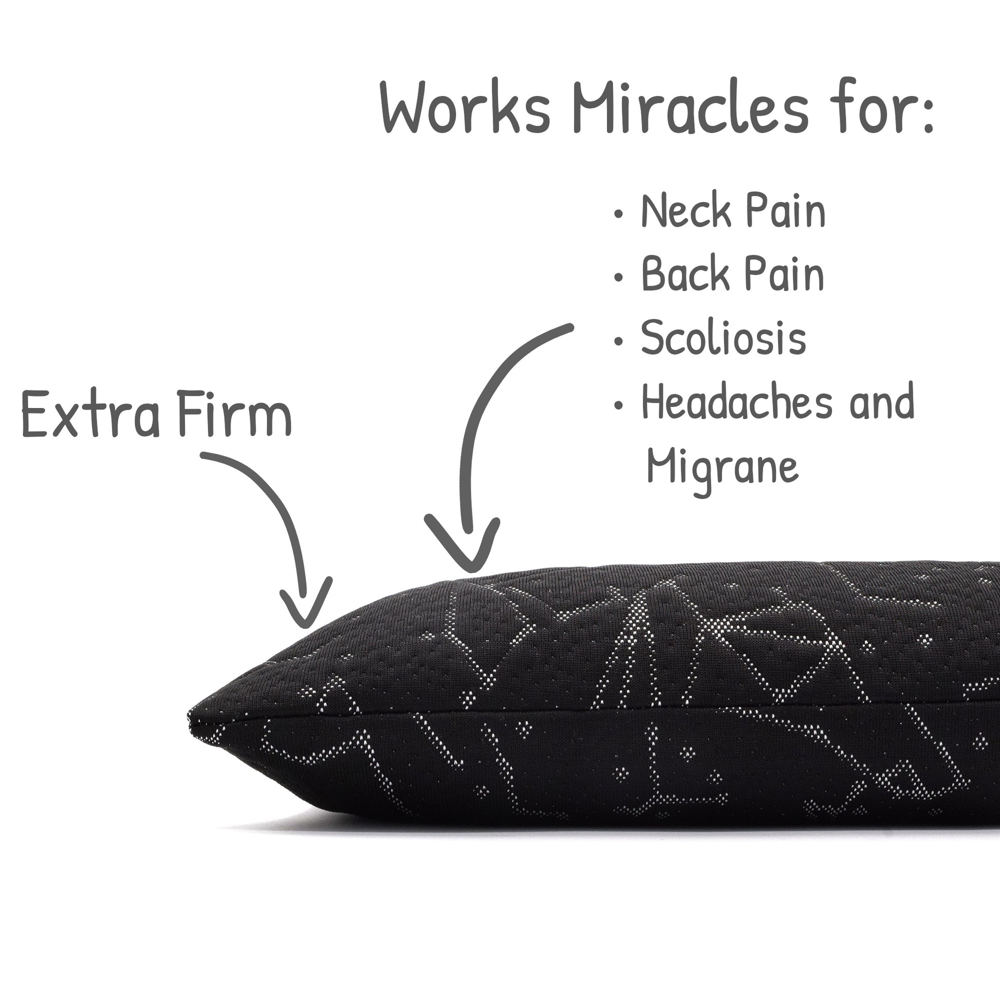 Side Profile View of Premium Buckwheat Pillow with Black Tencel Cover