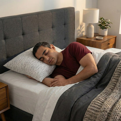 Side Sleeper using Buckwheat Hull Pillow with Matrix Design Bamboo Cover