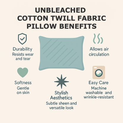 Infographics explaining the benefits of unbleached cotton twill fabric when used for pillows