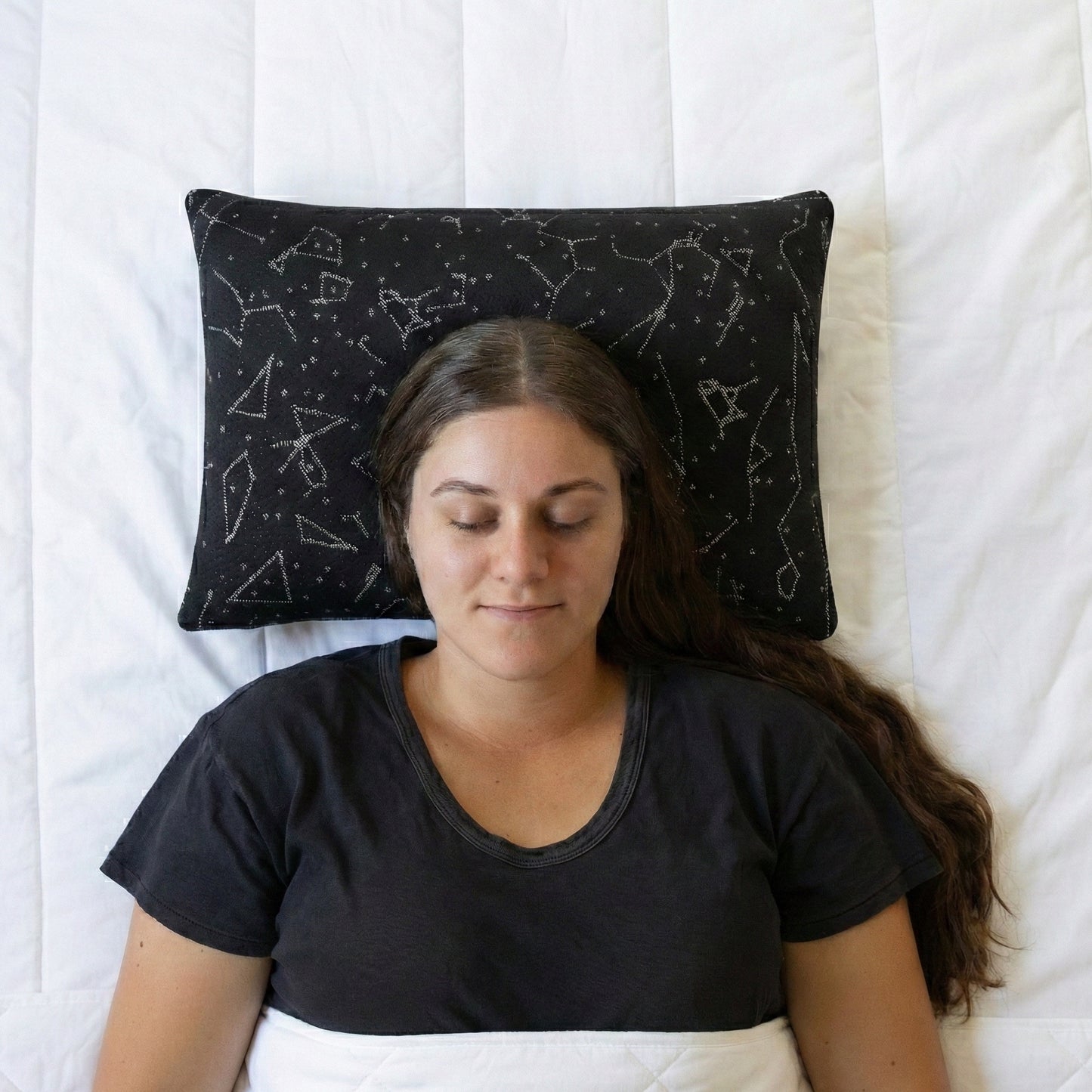 female back sleeper on hybrid buckwheat pillow