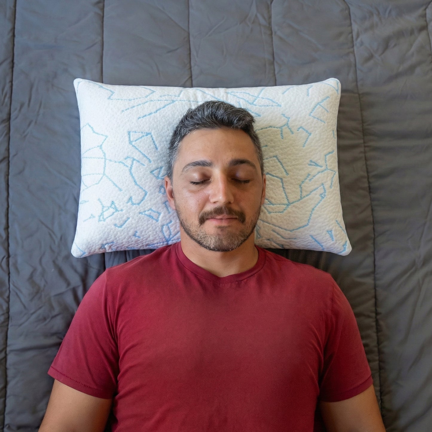back sleeper on platinum buckwheat pillow with cool-touch cover