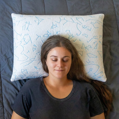 back sleeper on standard size platinum buckwheat pillow with cool-touch cover