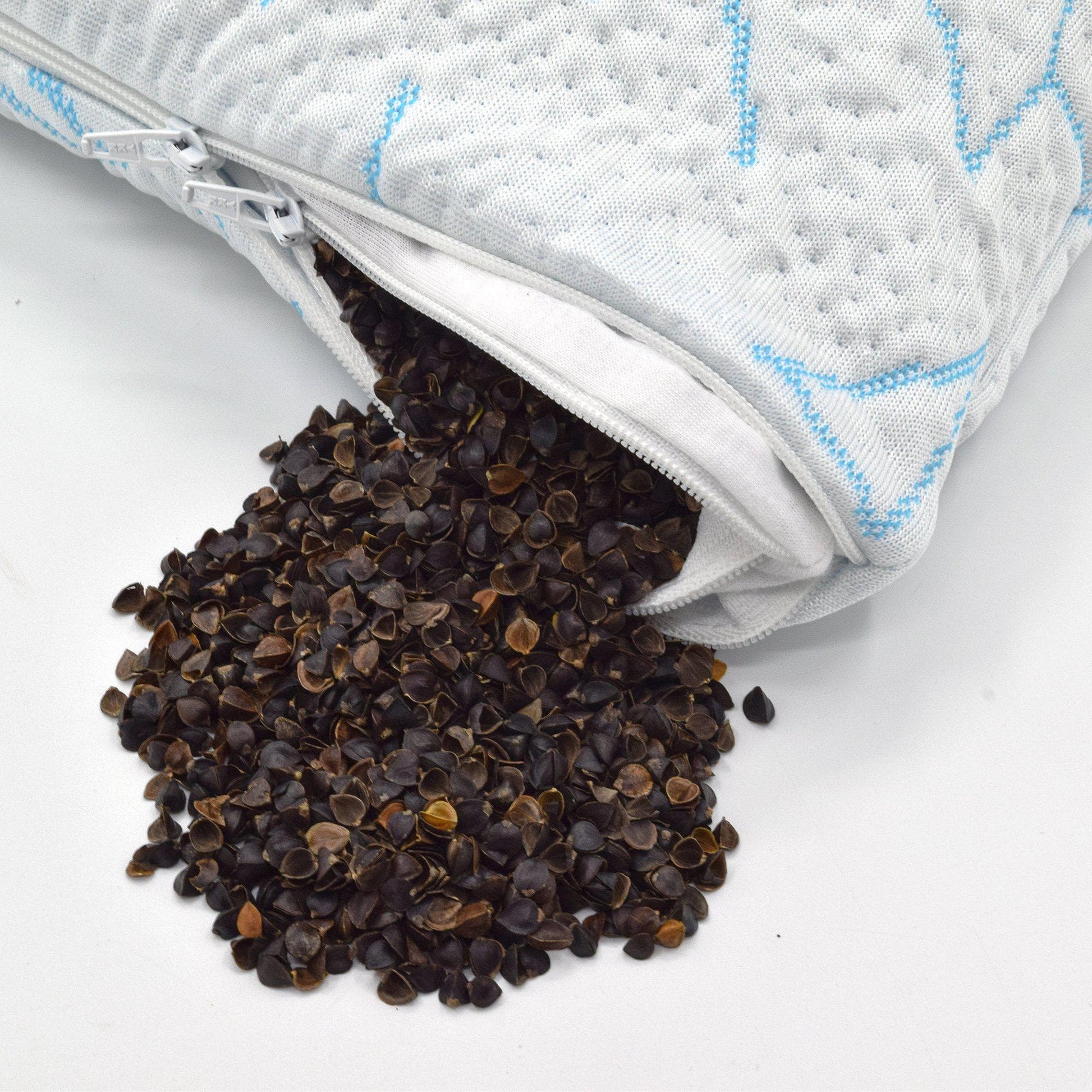 Platinum Buckwheat Pillow with Cool Touch Cover - Buckwheat Filling Quality Shown
