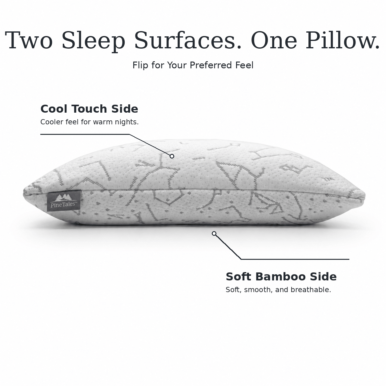 Signature Buckwheat Pillow with Dual Side Cover. One side cooling fabric, the other side bamboo fabric.
