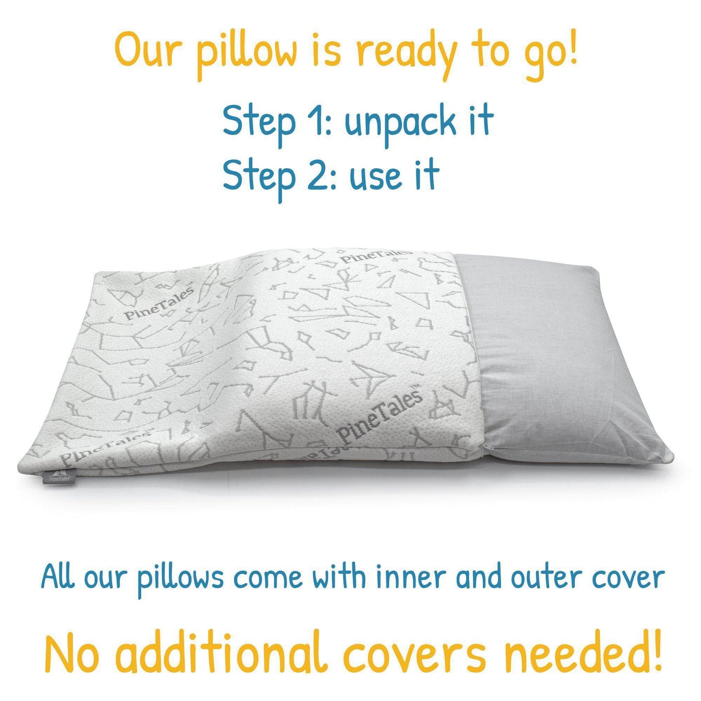 Hybrid Buckwheat and Memory Foam Pillow with Bamboo Cover - Dual Layer Design Explained showing inner and outer cover