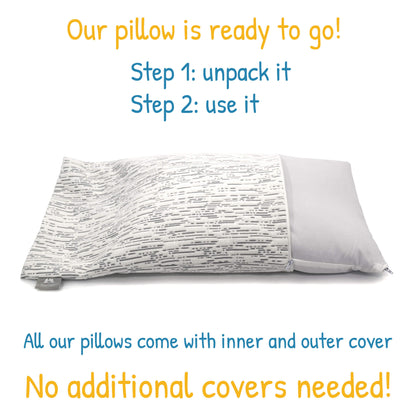 Buckwheat Hull Pillow with Super Thick Designer Bamboo Cover - Inner and Outer Dual Layer Design Explained