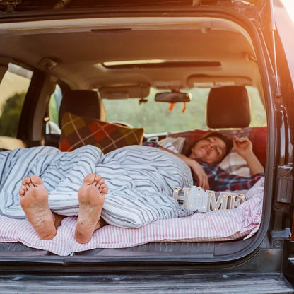Travel Pillow being used for car camping