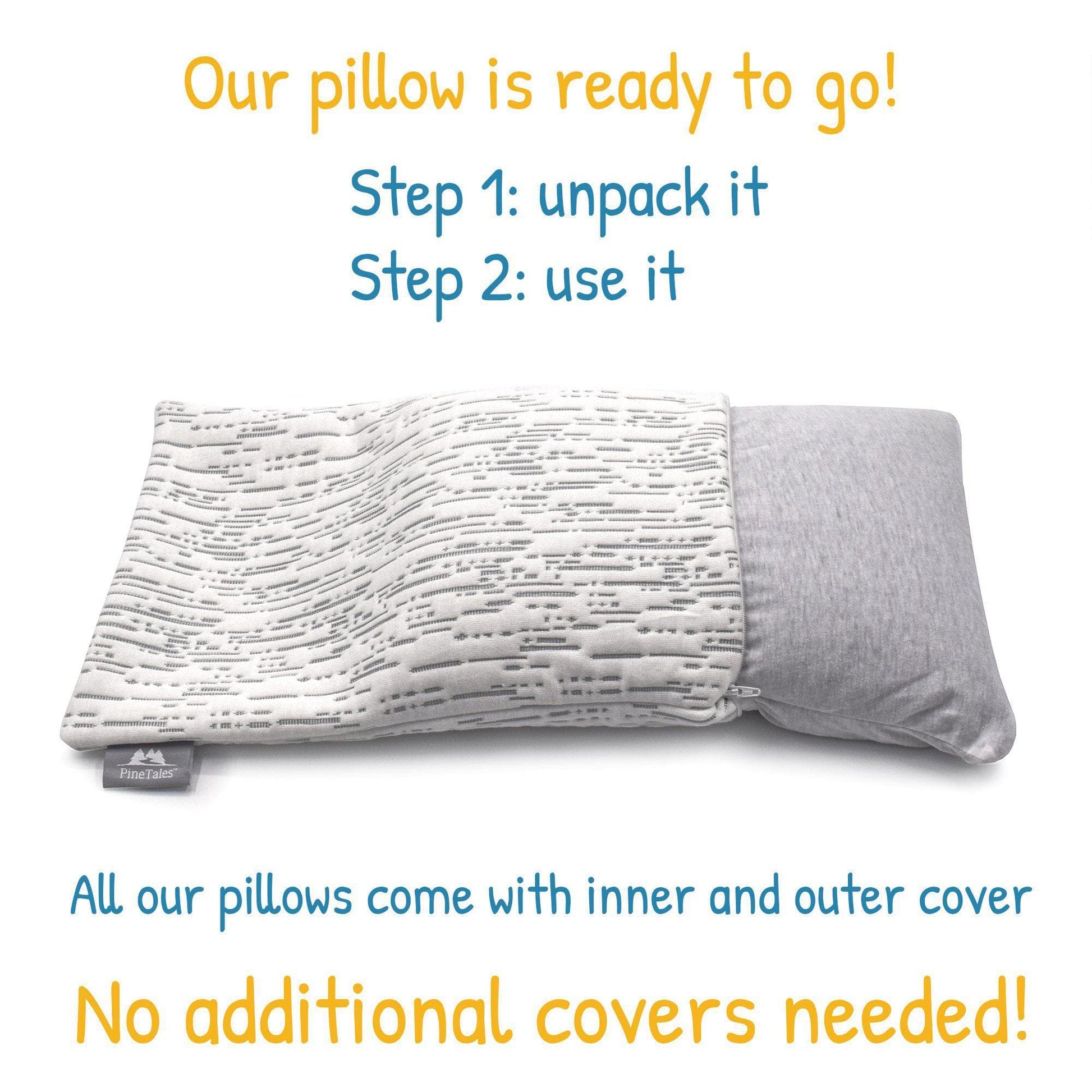 Inner and Outer Cover Shown, explaining the dual layer pillow design
