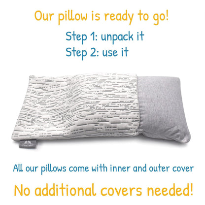Inner and Outer Cover Shown, explaining the dual layer pillow design