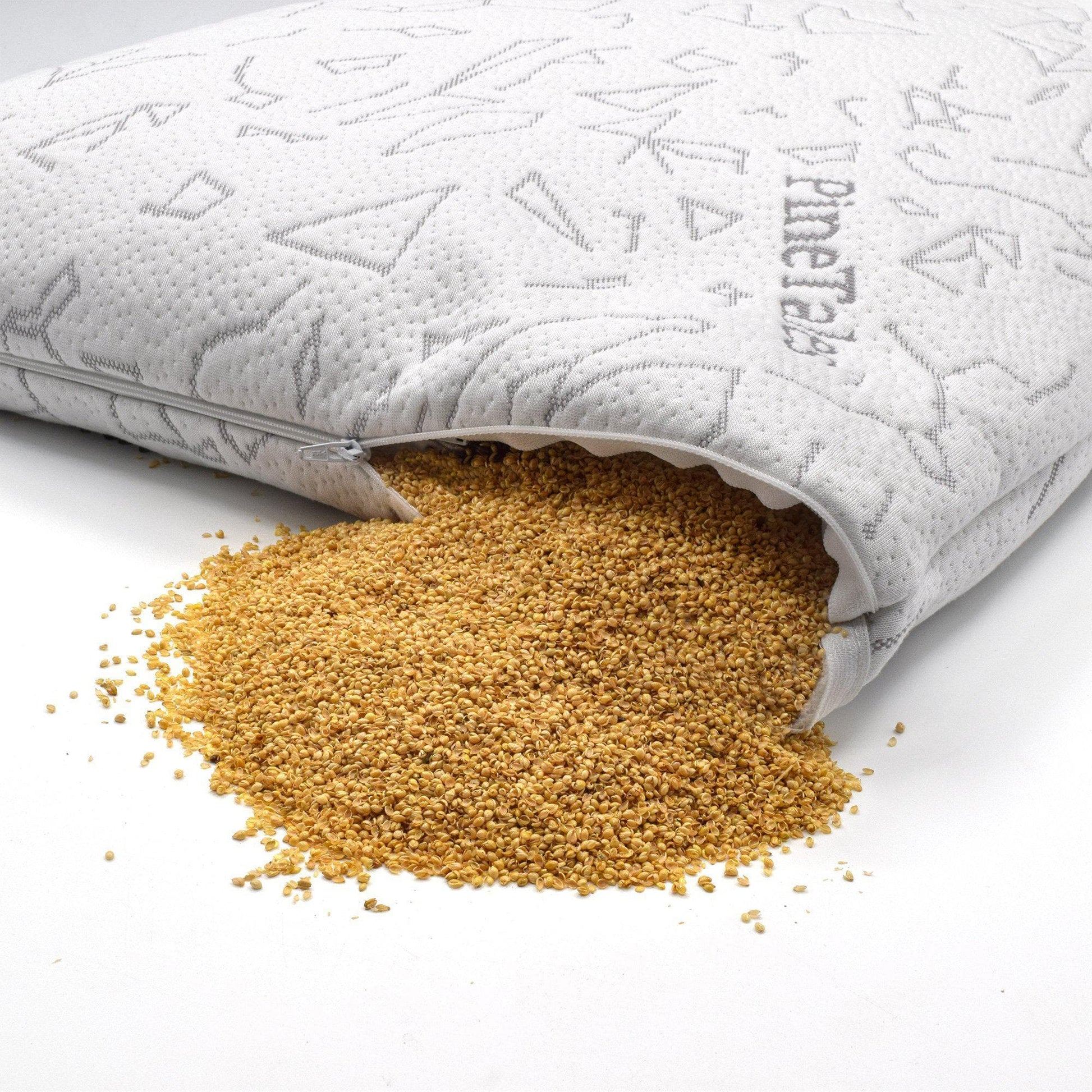 Millet Hull Pillow with Super Thick Star Constellation Design Bamboo Pillowcase - Closeup of Millet Hulls